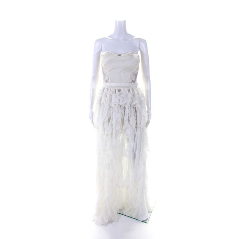 David Peck Satin Lace Chiffon Ruffle Strapless High Low Gown Dress White Size 2